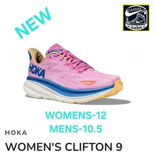 [W-12] - [M-10.5] Hoka Women's Clifton 9 Pink and Blue Athletic Shoes